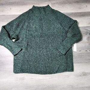 Chicos Sweater Size 1 Medium Womens Green Knit Marled Mock Neck Pullover Top